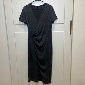 Shein Women's Gray Midi Dress Short Sleeve Knot‎ Front Casual XL Chic